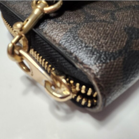 Coach Monogram Long Zip Zippy Brown Icon Wristlet Wallet - Picture 3 of 6
